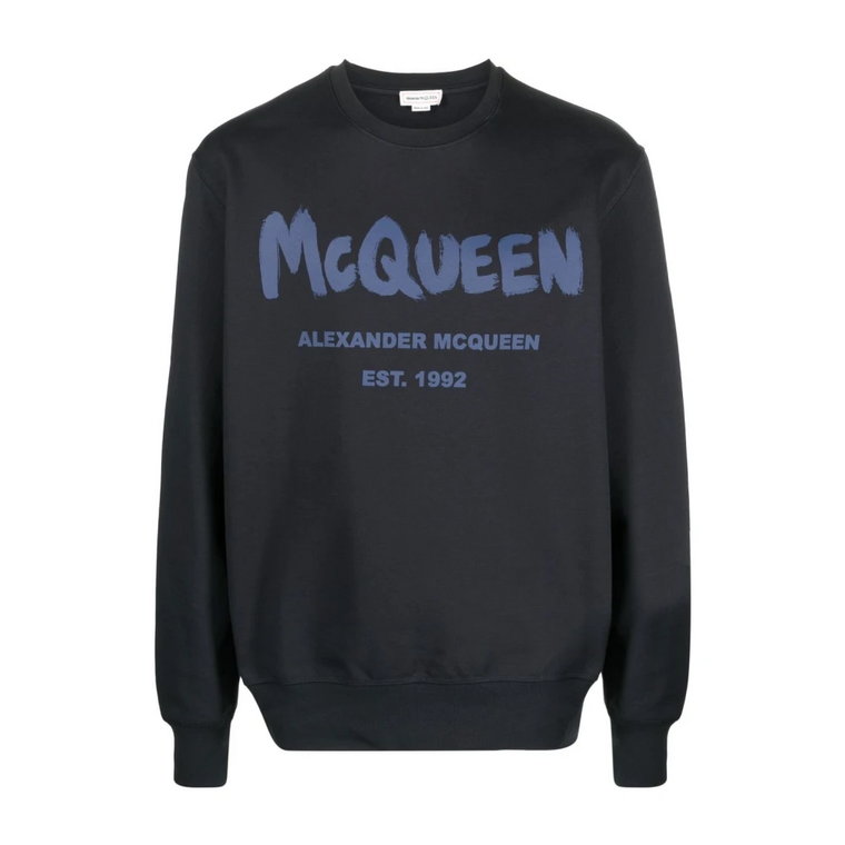 Stylowy Niebieski Sweter z Nadrukiem Alexander McQueen