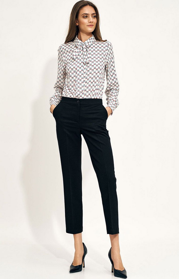 Czarne eleganckie spodnie chino sd70, Kolor czarny, Rozmiar 40, Nife