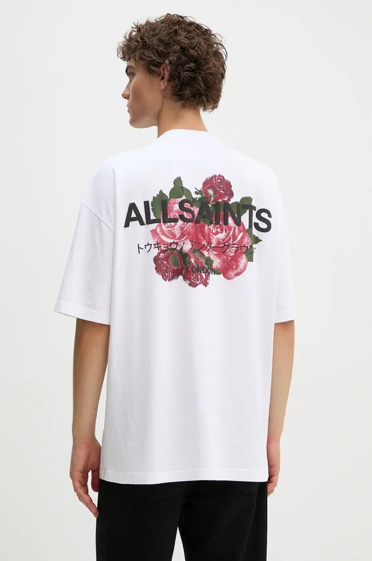 AllSaints t-shirt bawełniany męski kolor biały z nadrukiem M092PB