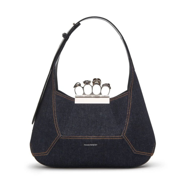 Ciemnoniebieska torba typu hobo z denimu ze Swarovskim Alexander McQueen