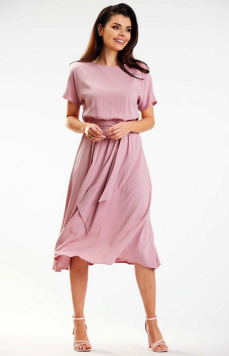 Zwiewna sukienka damska w kolorze różowym A576, Kolor różowy, Rozmiar S, Awama
