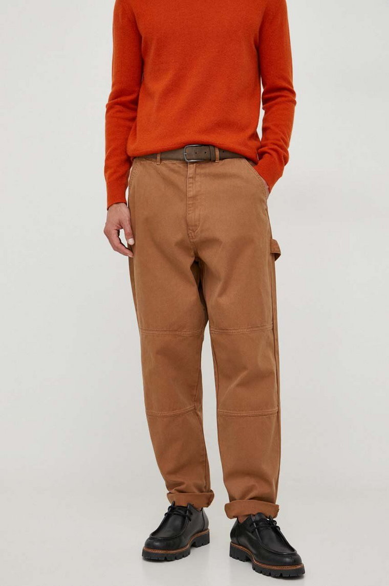 Barbour spodnie bawełniane kolor brązowy w fasonie chinos