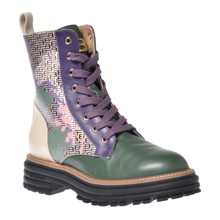 Green and multi-coloured calfskin ankle boots Baldinini