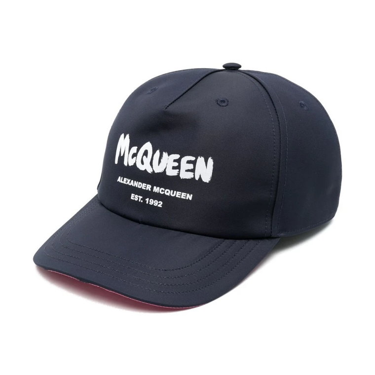 Niebieska czapka baseballowa z nadrukiem logo dla mężczyzn Alexander McQueen
