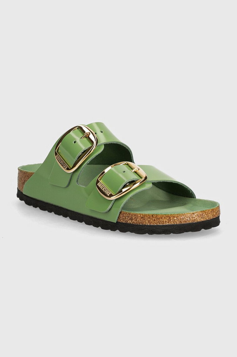 Birkenstock klapki skórzane Arizona Big Buckle damskie kolor zielony 1028613