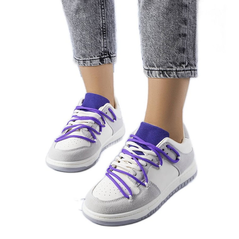 Szare sneakersy fioletowe sznurówki Aucoin białe