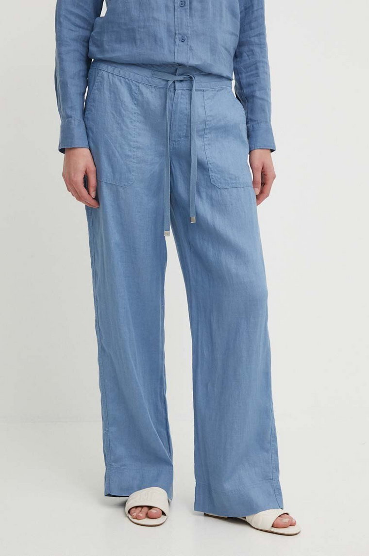 Lauren Ralph Lauren spodnie lniane kolor niebieski szerokie medium waist