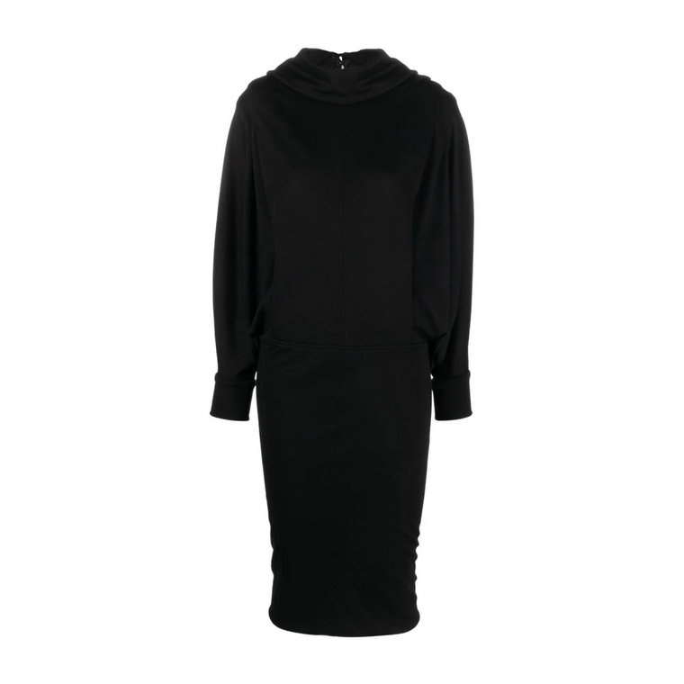 Czarna Sukienka Mini z Wełny i Jedwabiu z Rękawami w Stylu Nietoperza Saint Laurent