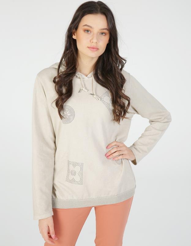 BLUZA Z APLIKACJĄ 102-12605 BEIGE