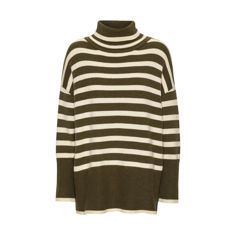 Luźny Sweter z Długim Rękawem - Zielony/Biały A-View