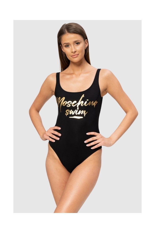 MOSCHINO Czarny strój kąpielowy ze złotym logo