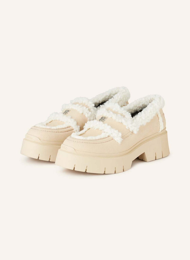 Hugo Loafersy Na Platformie Kris Z Pluszem beige