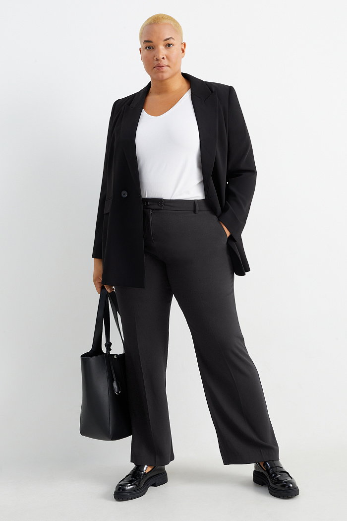C&A Spodnie materiałowe-średni stan-straight fit, Czarny, Rozmiar: 56
