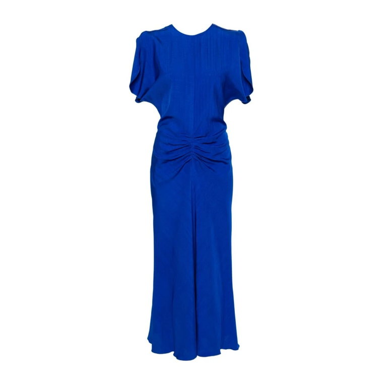 Niebieska Sukienka z Teksturą i Widocznymi Szwami Victoria Beckham
