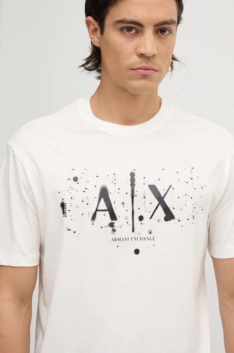 Armani Exchange t-shirt bawełniany męski kolor beżowy z nadrukiem XM000062 AF10356