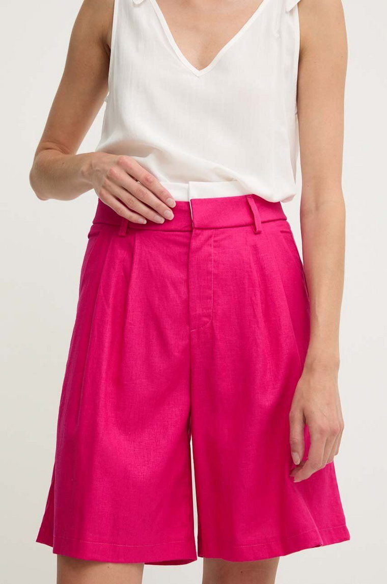Answear Lab szorty lniane kolor różowy gładkie high waist