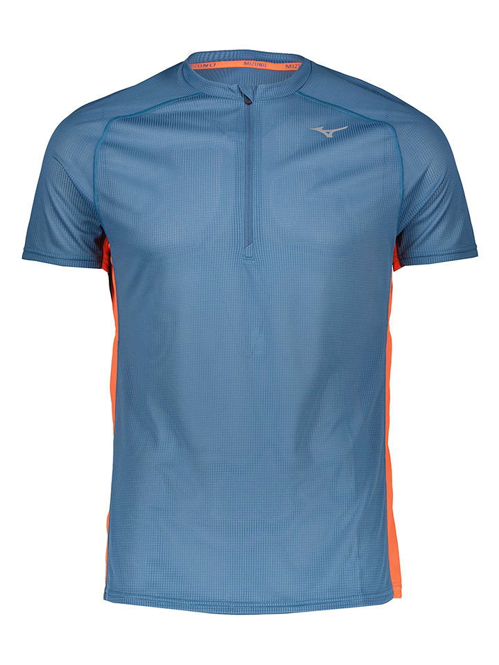 Mizuno Koszulka sportowa "Trail Dryaeroflow" w kolorze niebiesko-pomarańczowym