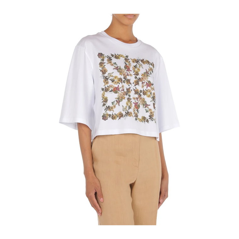 Biały T-shirt z kwiatowym nadrukiem Alberta Ferretti