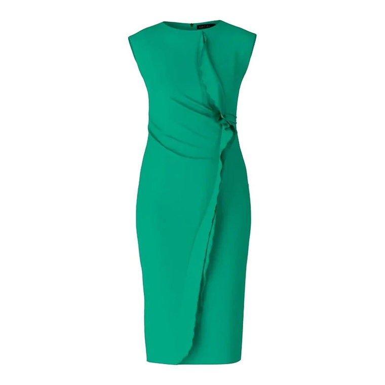 Zielona Sukienka z Efektem Wiązania i Rękawami Bez Marc Cain