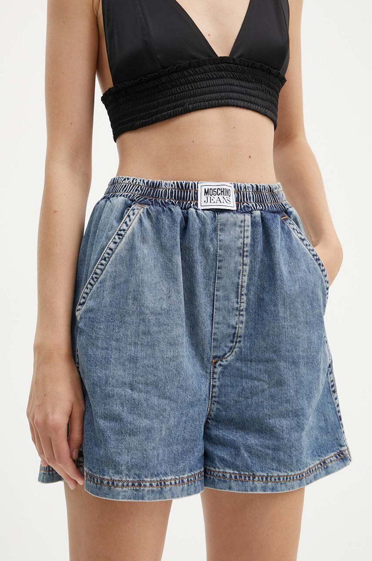 Moschino Jeans szorty jeansowe damskie kolor niebieski gładkie high waist 0304.8224