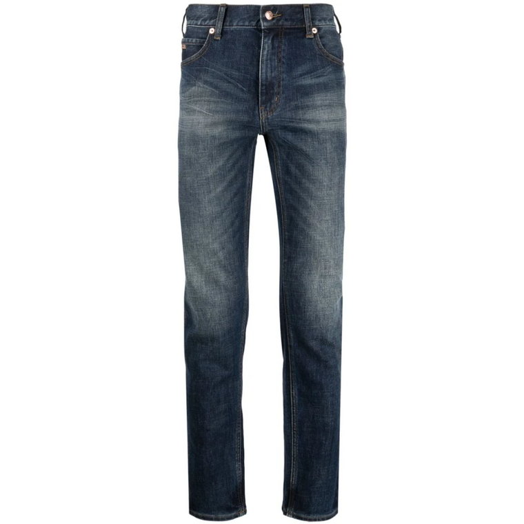 Niebieskie Stonewashed Jeansy z Logo-Patchem Emporio Armani