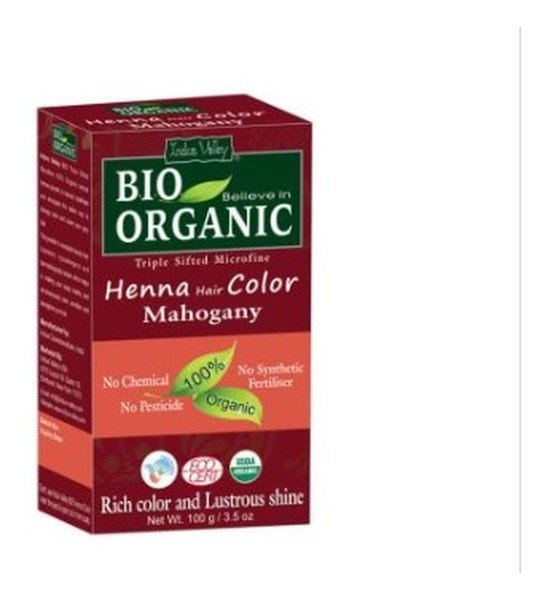 Indus Valley, Bio Organic, organiczna farba do włosów na bazie henny 10 mahoń, 100 g