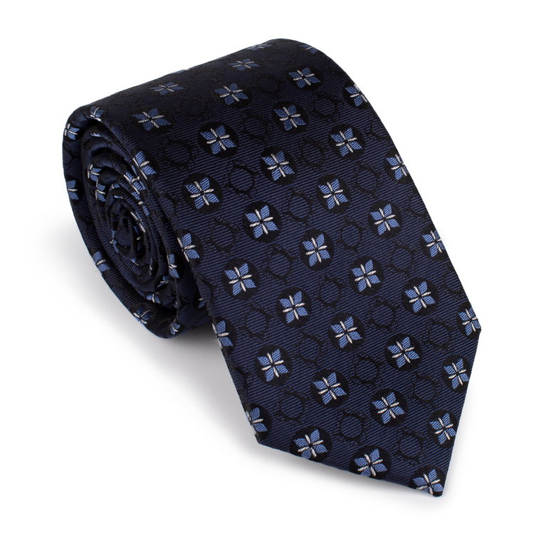 Krawat z jedwabiu we wzory granatowo-niebieski