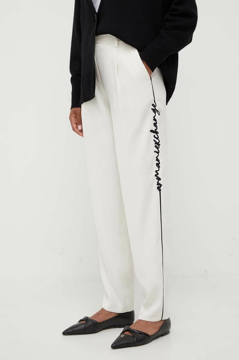 Armani Exchange spodnie damskie kolor beżowy proste high waist