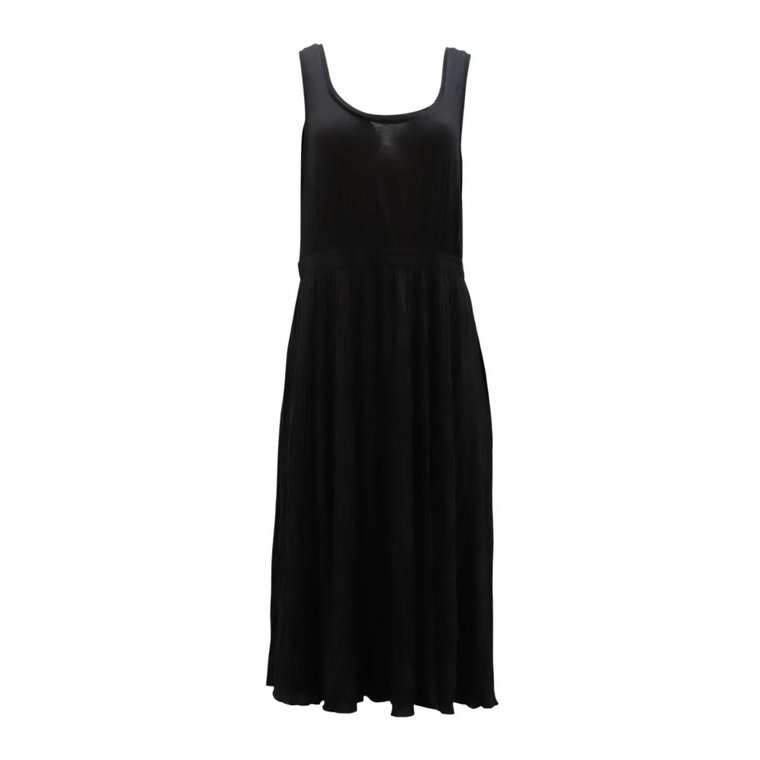 Vince Pleated Scoop Neck Tank Dress in Black Polyester Vince