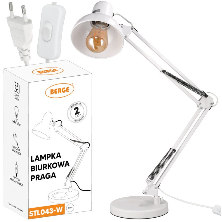 Lampka LED na E27 Biurkowa Lampa Szkolna Nocna Kreślarska Regulowana Wielka