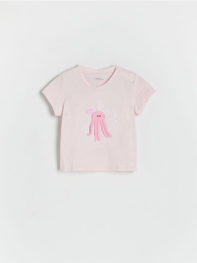 Reserved - Bawełniany t-shirt z aplikacją - różowy