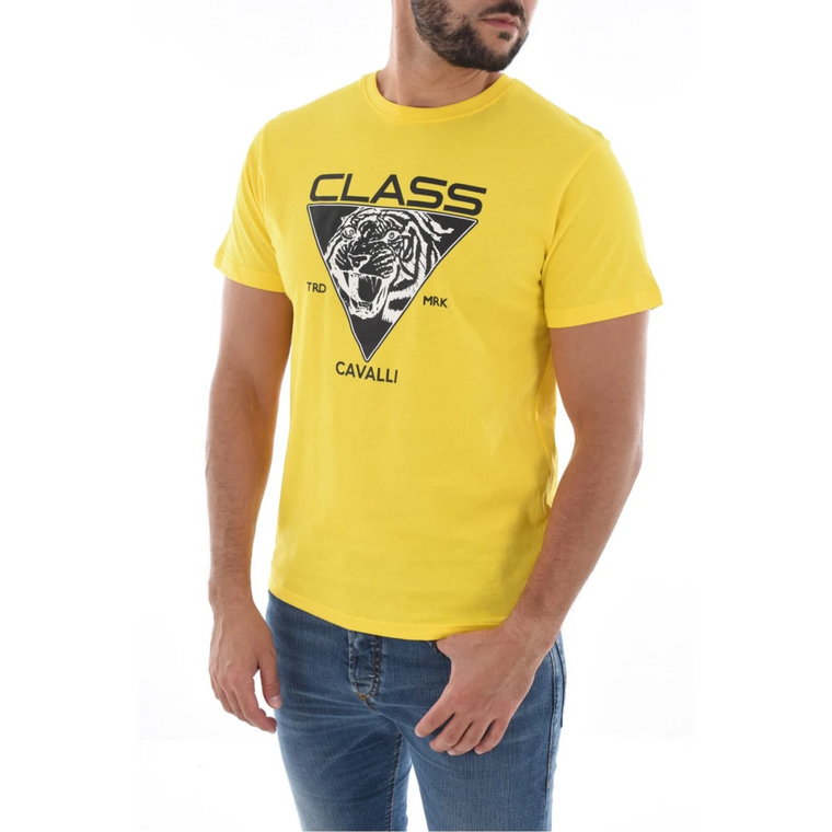 Żółty T-shirt z nadrukiem Cavalli Class