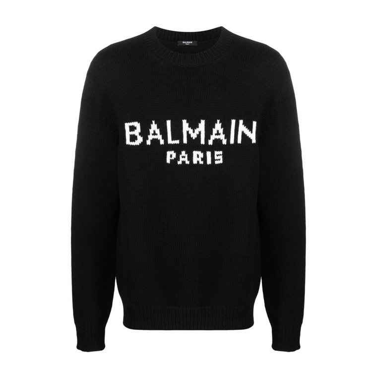 Czarny Sweter z Logo Intarsia-Knit Balmain