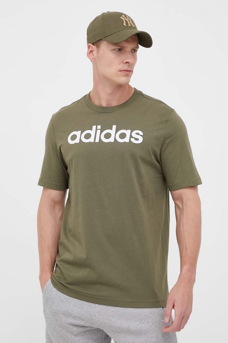 adidas t-shirt bawełniany Essentials kolor zielony z nadrukiem IC9280