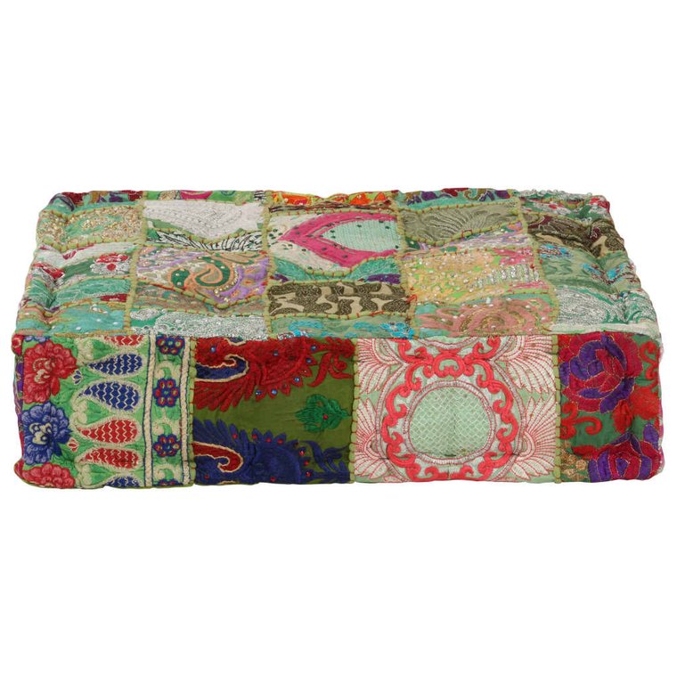 Pufa vintage z patchworkowym wzorem, 50x50x12 cm