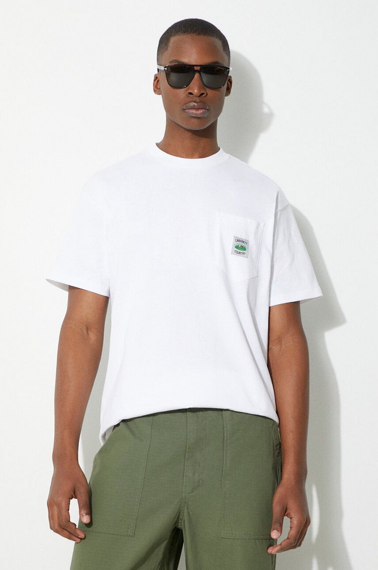 Carhartt WIP t-shirt bawełniany S/S Field Pocket T-Shirt męski kolor biały z aplikacją I033265.02XX
