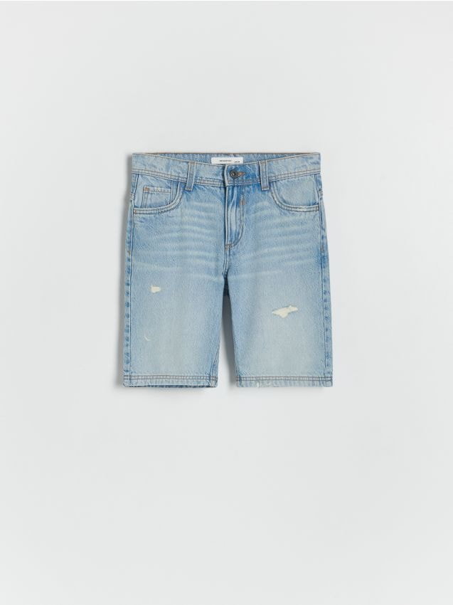 Reserved - Jeansowe szorty z przetarciami - niebieski