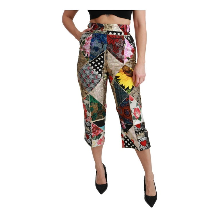Silk Multicolor Print High Waist Cropped Pants Dolce & Gabbana Pre-owned