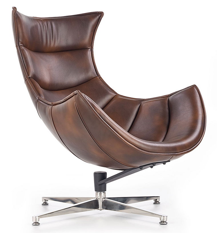 Skórzany obrotowy fotel wypoczynkowy Lavos - brązowy