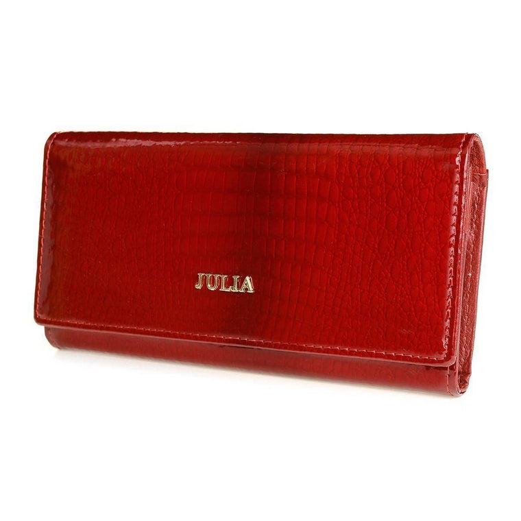 Czerwony Julia Rosso duży damski portfel skórzany RFID czerwony