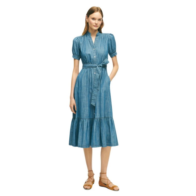 Niebieska sukienka z bawełny Brooks Brothers