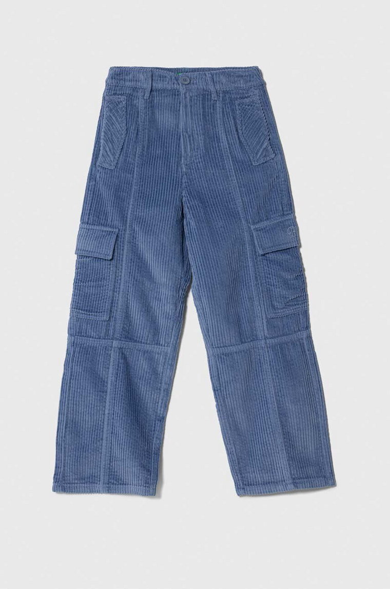 United Colors of Benetton spodnie sztruksowe dziecięce kolor niebieski gładkie