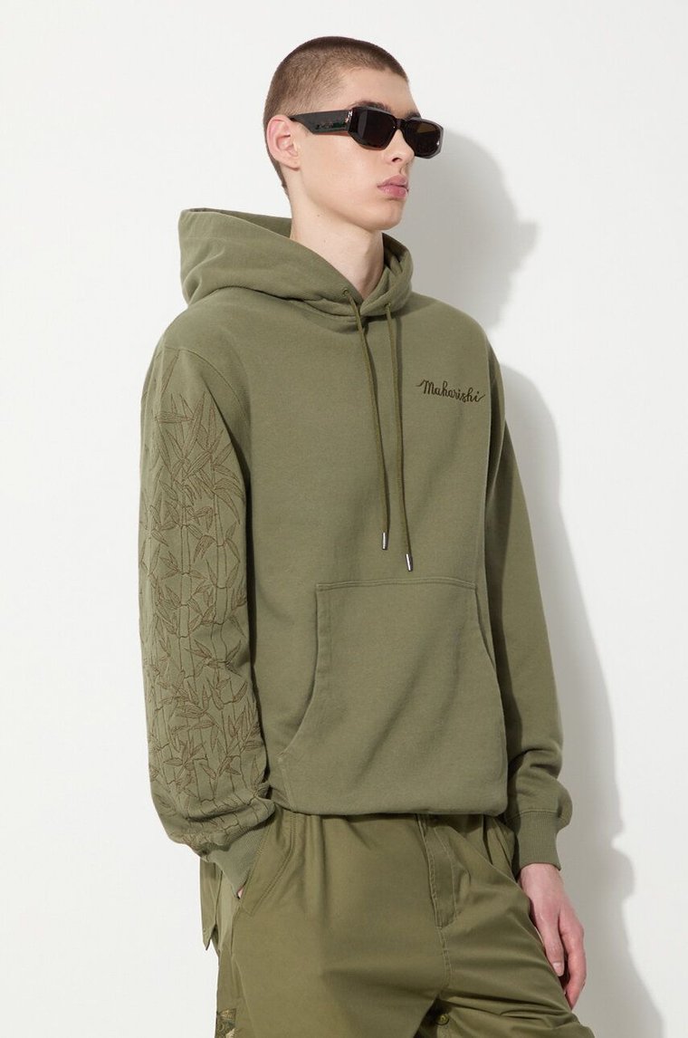 Maharishi bluza bawełniana Dragon Bamboo Hooded Sweat męska kolor zielony z kapturem z aplikacją 5075.OLIVE