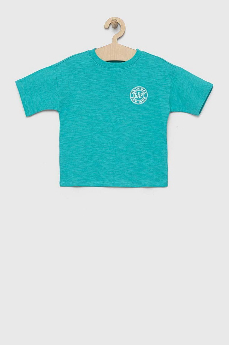 GAP t-shirt bawełniany dziecięcy kolor turkusowy z nadrukiem