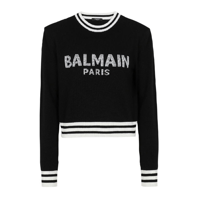 Przycięty wełniany sweter z logo Balmain