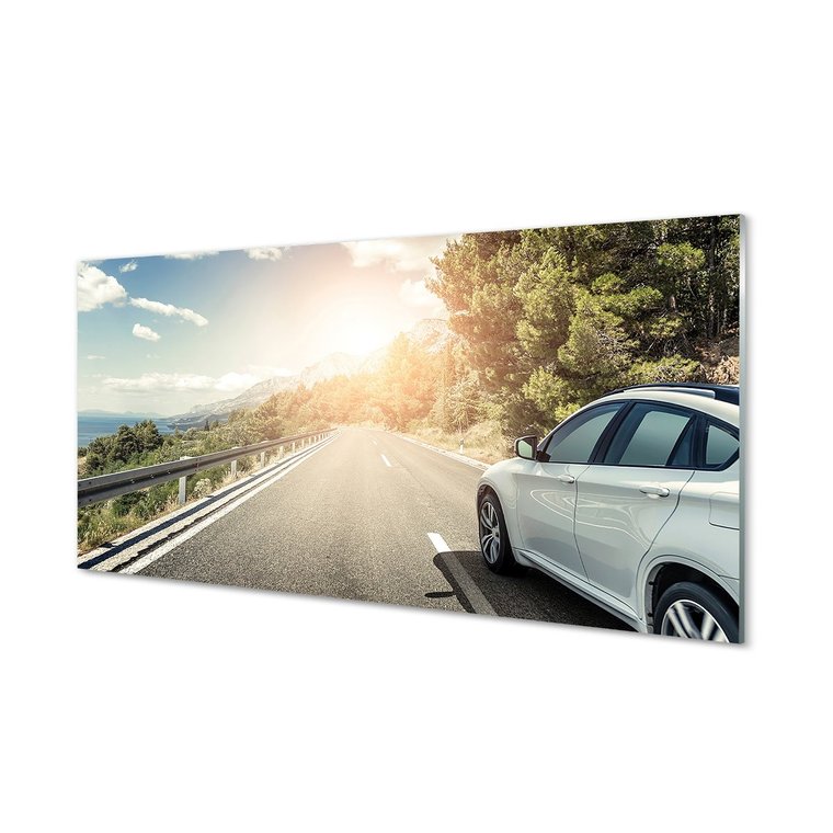 Ścienny panel Góry chmury auto droga drzewa 120x60