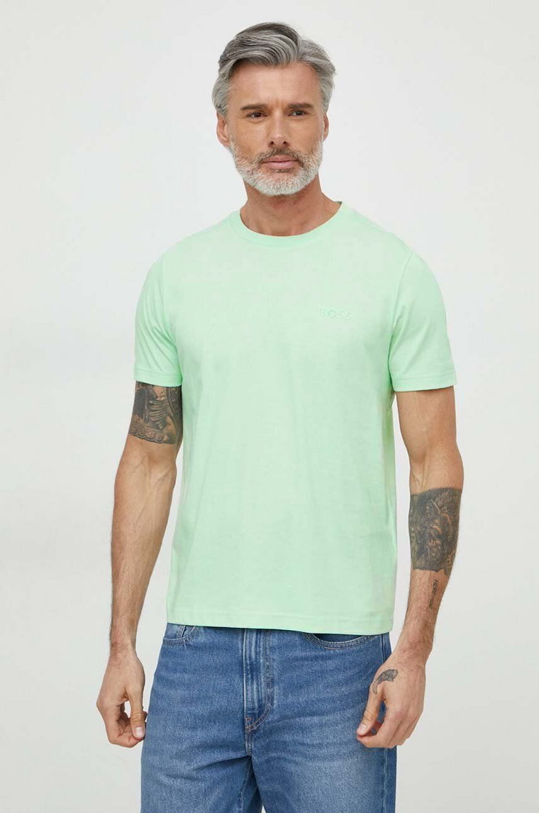 Boss Green t-shirt bawełniany męski kolor zielony gładki 50515620