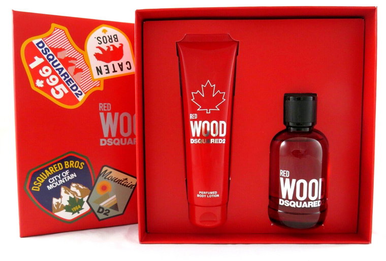 Zestaw prezentowy damski Dsquared2 Red Wood 100 ml + body lotion 150 ml (8011003862740). Perfumy damskie