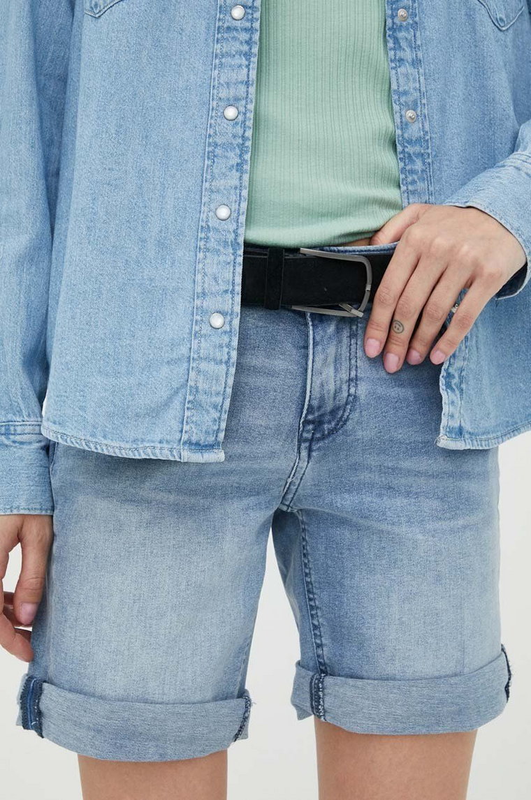 Mustang szorty jeansowe damskie kolor niebieski gładkie medium waist