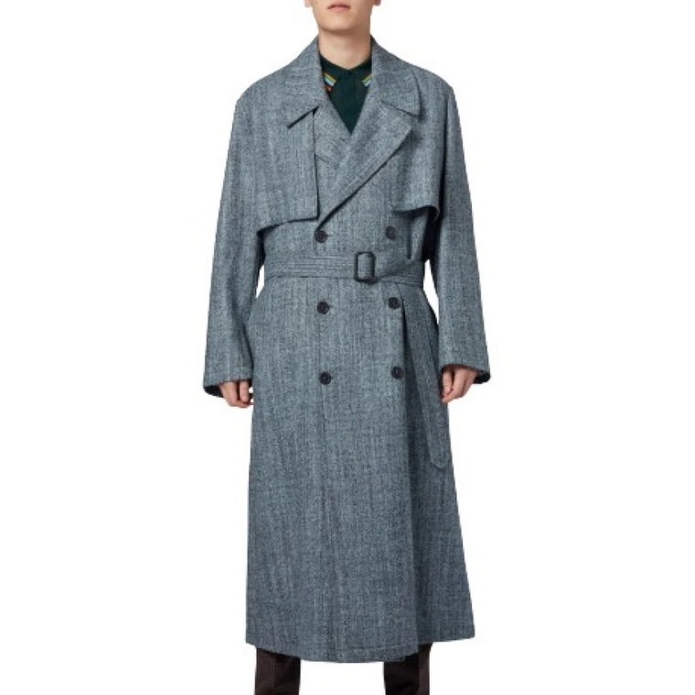 Oversize Szary-Niebieski Marmurkowy Płaszcz Trench Paul Smith